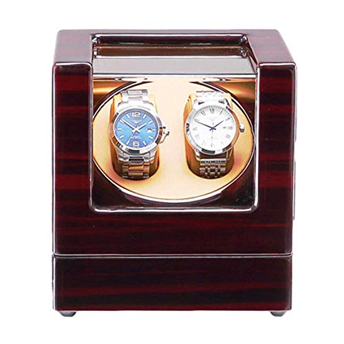 Automatic Double Watch Winder Box with Blue LED Light Piano Paint Finish Quiet Motor AC Adapter and Battery Powered