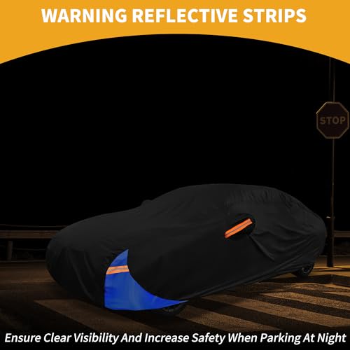 Image of Waterproof All-Weather Universal Car Cover with Right Side Zipper, 190T Polyeste Black Blue Fits for Sedan 190 inch to 198 inch Length