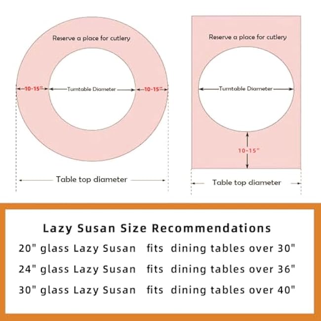 20 Tempered Glass Lazy Susan Turntable, 360¡ã Silent-Spin Round Clear Tabletop Rotating Tray, Centerpiece for Dining Tables, Smooth Rotation, for Banquets, Weddings & Family Gatherings