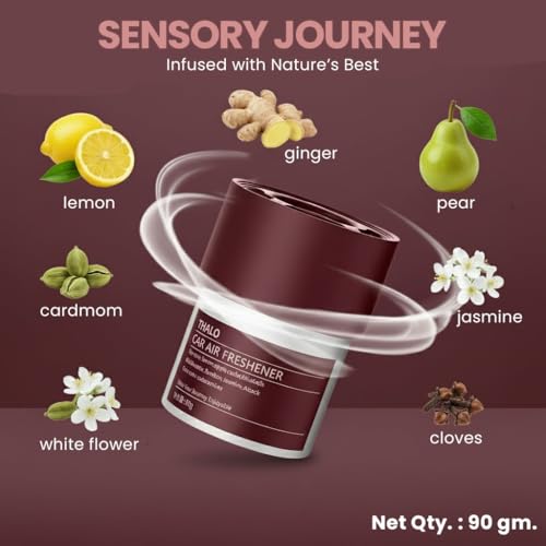 Image of Car Air Freshener Gel 90g | Long-Lasting Multi-Fragrance with Lemon, Ginger & Eucalyptus | Odor Eliminator for Car, Home & Office, Fresh & Invigorating Aroma (1 Pcs.)