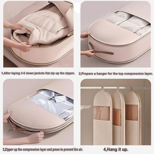 Otherwise Garment Bag, Space Saving Hanging Garment Bag with Self Compression Zipper,Dust Cover Clothes Bags for Down Coat,Space Saver Closet Organizers, for Closet Storage (Beige, 3PCS(M+L+XL))4