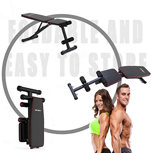 KINGMAZI Adjustable Weight Bench, Exercise Workout Bench for Full Body Workout- Multi-Purpose Foldable Bench, Folding Dumbbells Bench with Elastic Ropes, 400lbs Capacity