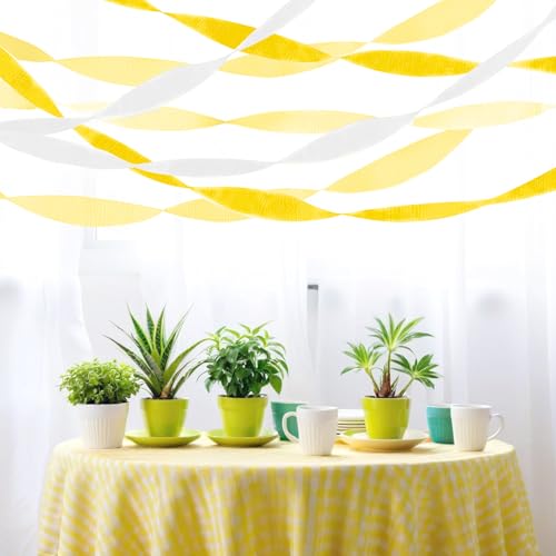 Image of PheiLa Crepe Paper Streamers 6 Rolls 492ft, Yellow Crepe Paper Decorations for Birthday Wedding Baby Shower Bride Sunflower Theme Party Decor, 1.77 Inch x 82 Ft /Roll