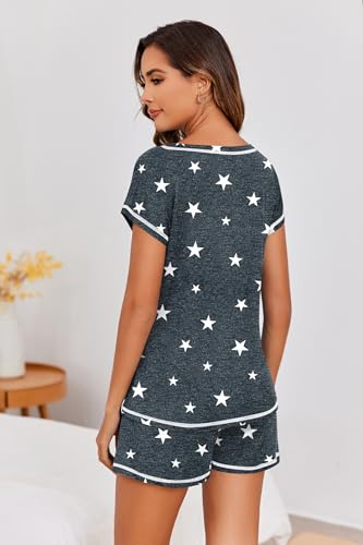 Image of Ekouaer Womens Pajama Sets 2 Piece Soft Short Sleeve Top and Shorts Sleepwear Round Neck Pjs Lounge Set with Pockets