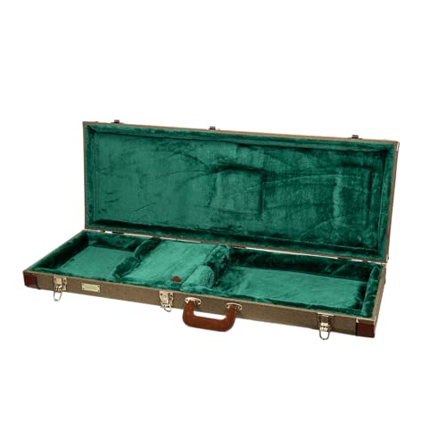 Crossrock Master Series - Wooden Telecaster&Stratocaster Electric Guitar Case - Security Lock, Genuine Leather Handle, Reinforced Hardware, Metal Feet, Storage Space- Olive Green Tweed (CRW720EOG) by Crossrock - Used condition - CA$132.72