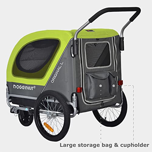 Doggyhut Original Large Fahrradanhänger & Hundebuggy 2 in 1 für Hunden bis 35kg Hundeanhänger Jogger Hundewagen mit Feststellbremse Tiggo (Grün)