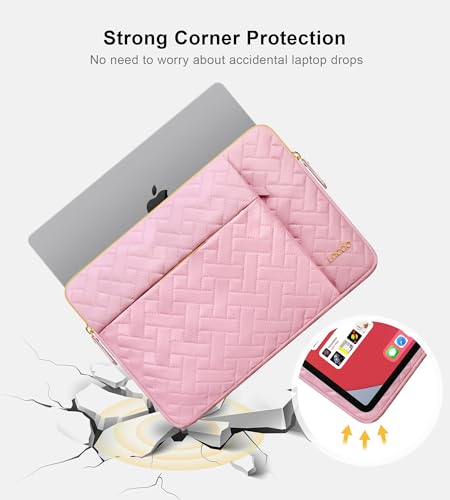 Image of Lacdo 14 Inch Laptop Sleeve Case for HP Lenovo Dell ASUS Chromebook 14 / HP Pavilion Stream 14 / Dell Inspiron 14 / Lenovo IdeaPad 14 / Aspire /ASUS ZenBook Computer Bag Water-Resistant, Sakura Pink