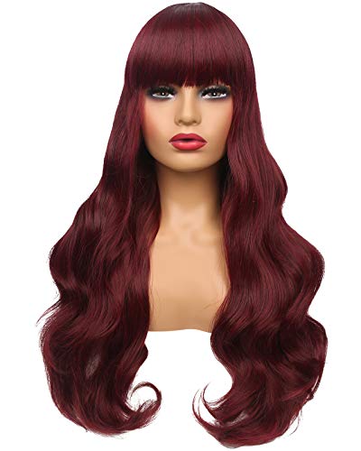SEIKEA Women Color Wig Long Curly Hair Ombre with Root Girl Cosplay Costume Heat Resistant Synthetic Hairpiece (Wine Red)