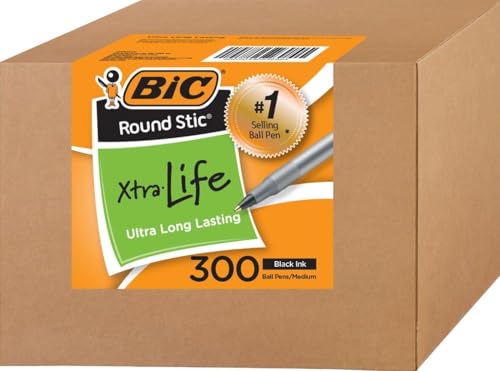 BIC Round Stic Xtra Life lot de 300 stylos bille à encre noire de 1,0 mm