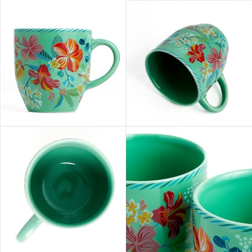 Image of Shay Ceramic Coffee Mug Set, Set of 4, 300ml, Big Bold Floral | Medium Mug | Glossy Finish | Ceramic Cup | Microwave Safe (Mint Big Bold Milk Mug, Set of 4)