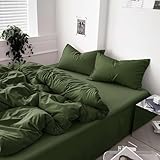 Dark Olive Green Queen Comforter Set - 3 Piece Aesthetic Modern Bedding Set - All Season Farmhouse Soft & Lightweight Microfiber Down Alternative Comforter Bed Set with 2 Pillow Shams for Women Men