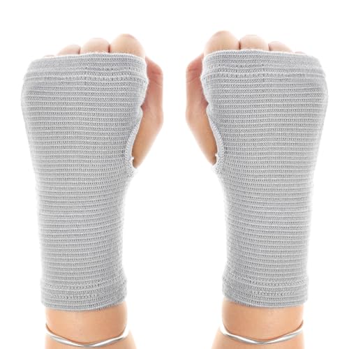 HJZHII 2 pares de muñequeras elásticas para túnel carpiano, manga de compresión transpirable, guantes sin dedos, correa de muñeca para mujeres y hombres, fitness, deportes, conducción, ciclismo (gris)