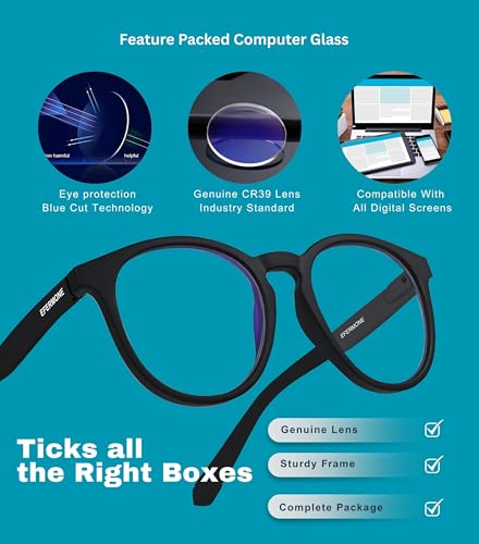 Image of EFERMONE Blue Ray Cut Light Filter Computer Glasses With Antiglare For Eye Protection (Zero Power,Blue Coated)