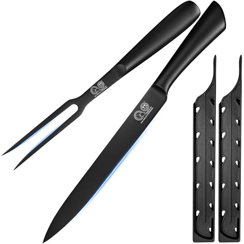 XYJ Carving Knife Set, 10 Inch Slicing Knife and Fork, Stainless Steel Professional Carving Knife, Meat Cleaver Knife With Ergonomic Handle, Kitchen Knife for Home