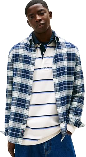 Tommy Jeans TJM Reg Flannel Shirt Ext Dm0Dm22839 Camisa L/S, Blue (Dark Night Navy/Big Check), XXL para Hombre