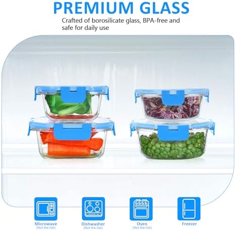 KOMUEE 24 Pieces Glass Food Storage Containers Set,Glass Meal Prep Containers-Stackable Airtight Glass Storage Containers with lids,Freezer, Microwave, Oven Safe,Blue - Thumbnail 3