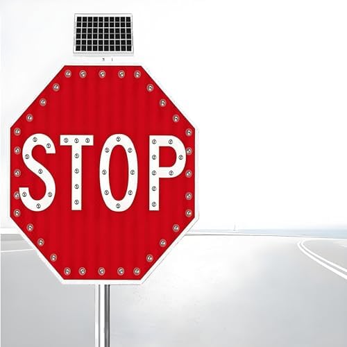Solar-Powered Flashing Stop Sign - Illuminated LED Traffic Warning Sign, 32in Aluminum Octagon for Easy Installation, Effective Road Safety Signal