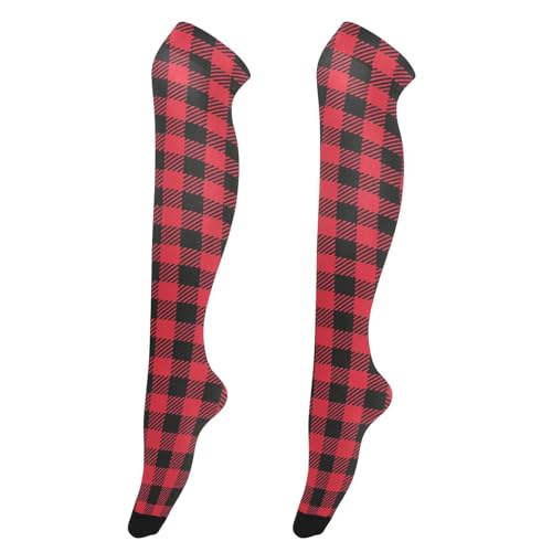 Red Black Buffalo Plaid Women's Knee High Socks Soft Thigh High Socks Casual and Fashion Warm Knee High Stockings for Winter Leg Wear