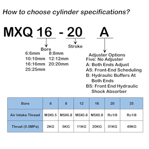 Cylindre pneumatique MXQ6 MXQ8 MXQ12 MXQ16 double effet course 10 - 3