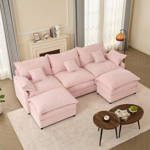 GOSUHI 108 U-Shaped Modular Cloud Couch Deep Seat Chenille Pink