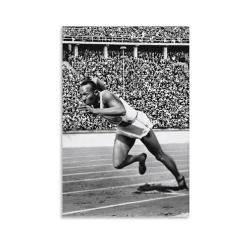 Poster sur toile représentant l'athlète américain Jesse Owens - Décoration murale pour salon - 20 x 30 cm