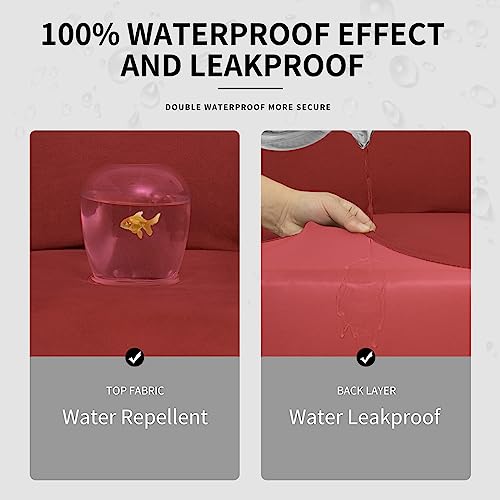 Image of Easy-Going Waterproof 2 Pieces Chair Cover Couch Covers for Sofa | Stretch Spandex Sofa Cover Protector Elastic Bottom for Cushion Couch Dog Pet Friendly Living Room Christmas Red