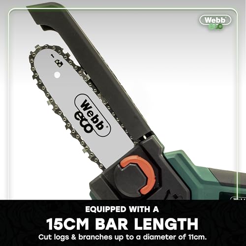 Webb Eco 20V Cordless 15cm Pruning Saw - 4.9m/s, 3/8 Chain Pitch, Lightweight Design, Easy Adjustment System, 3 Year Warranty & Charger Included - Image 2