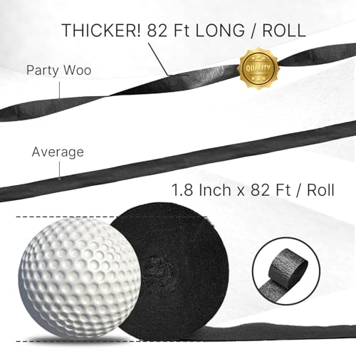 Image of PartyWoo Crepe Paper Streamers 6 Rolls 492ft, Pack of Black Crepe Paper Party Streamers for Birthday, Wedding Decorations (1.8 in x 82 Ft /Roll)