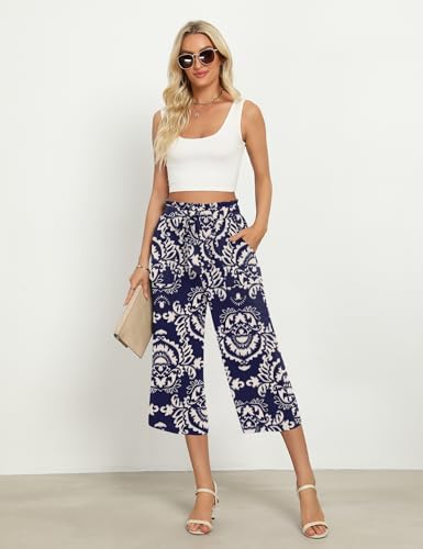 Ladies' Casual Capri Pants High-Waisted, Wide-Leg, Adjustable Lace-Up Design for Home Office Dating