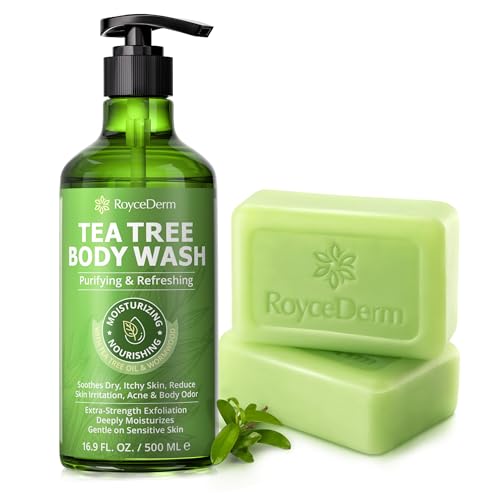 Roycederm Tea Tree Body Wash & Bar Soap Set Refreshing Cleanse with Tea Tree Oil & Wormwood
