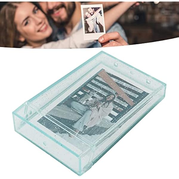 Cryfokt Mini Etui na Zdjęcia na 3-calowe Zdjęcia Materiał PC Pudełko do Przechowywania Kart Fotograficznych z liną rękę Idealny Prezent Urodziny i Boże Narodzenie Zielony przezroczysty brokat