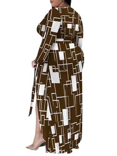 Image of PinkPatty Women's Plus Size Long Sleeve Maxi Dress Casual V Neck Slit Tie Waist Wrap Dresses for Party Cocktail