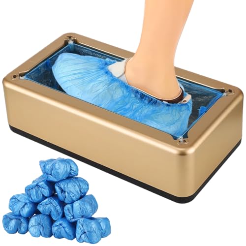 Automatic Shoe Cover Dispenser Machine, Including 100 Pcs Disposable Shoe Covers, Gold ABS Material, Suitable for Home, Laboratory, Factory & Indoor Use