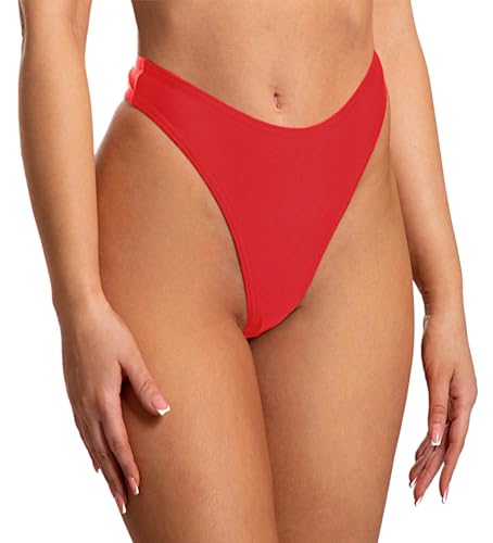 Aquarti Damen Bikinihose Thong Bottom Tanga Hohe Taille, Farbe: Rot,...