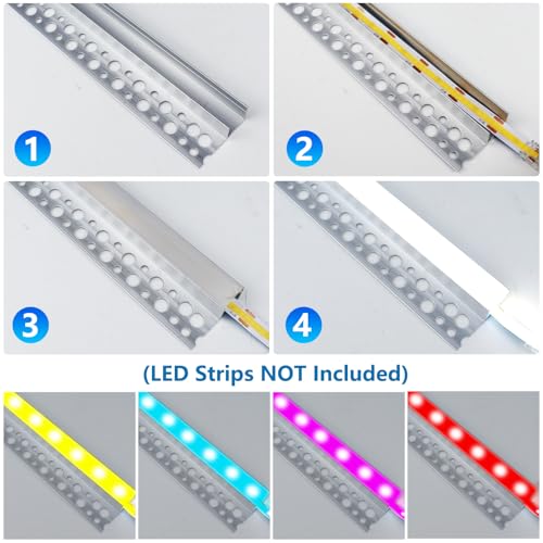 inShareplus LED Trockenbauprofil,6er-Pack, 3,3 ft/1 m, Aluminiumkanal mit milchiger Abdeckung; trimless LED-Strip-Diffusor für Unterbau, Regal, Wand, Tisch, Decke und Ecken (danbian290)