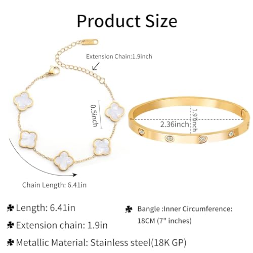 18K Gold Plated Four Leaf Clover Bracelet Bangle Set for Women Stack Bracelets Bangle for Love Trendy Jewelry Gifts for Women2