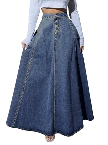 ebossy Damen Retro High Waist Button Fly Flared Long Jeans Röcke...