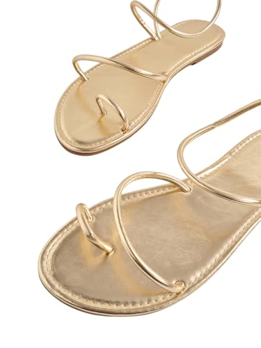 GORGLITTER Women's Metallic Strappy Thong Flat Sandals Open Toe Ring Dressy 2025 Slide Sandal2