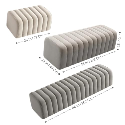 Image of Modern Look Cute Fabric Ottoman Upholstered | Luxury Long Ottoman Upholstered for Bedroom, Living Room, Entryway, Lounge & End-of-Bed Seating | Soft Padded Cushion Accent Furniture | Grey