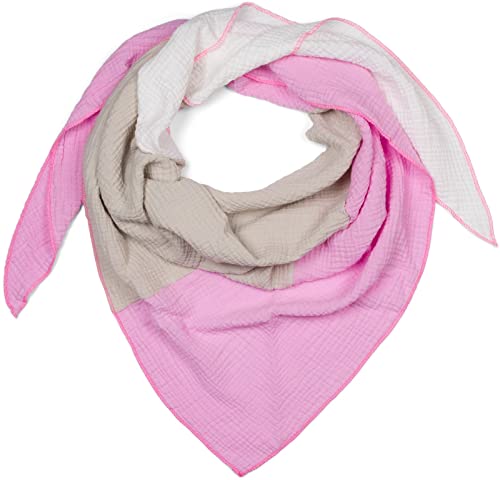 styleBREAKER Damen Musselin Dreieckstuch 3-farbig | Pastell Schal aus Baumwolle für Frühling & Sommer | Leichtes Dreieckstuch aus Musselin Stoff | Made in Italy, Farbe:Hellgrau-Rosa-Weiß