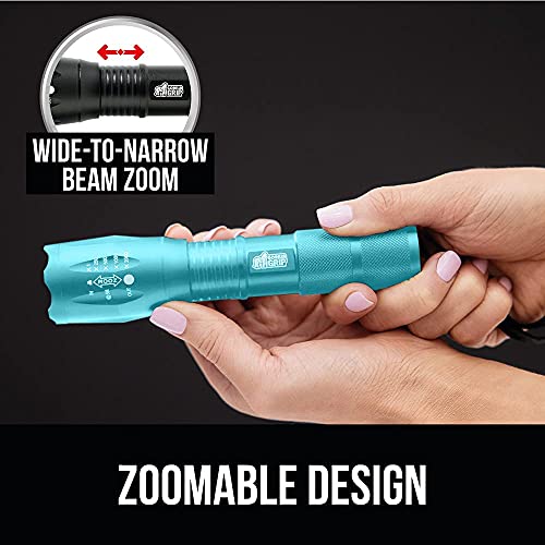 Gorilla Grip 2 Pack Led Tactical Handheld Flashlight, High Lumens, Ultra Bright 5 Mode, Long Lasting Water Resistant, 750 Ft Zoom Flashlights, Camping Accessory Outdoor Camp Gear Emergencies Turquoise #TOP4