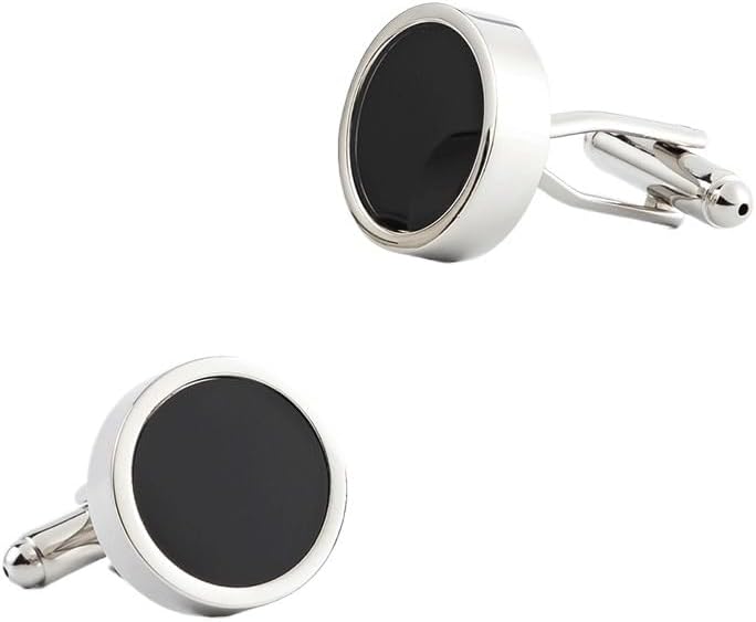 Men's French Shirt Cufflinks Round Black Enamel Copper Cufflinks