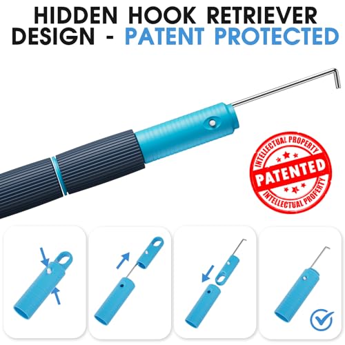 Image of TidyMister 12 FT Heavy Duty Pool Pole with Retriever Hook, Prime Telescopic Aluminum Standard Pole for Swimming Pool Cleaning Tools Connect with Pool Net Skimmers, Brushes, Vacuum Heads