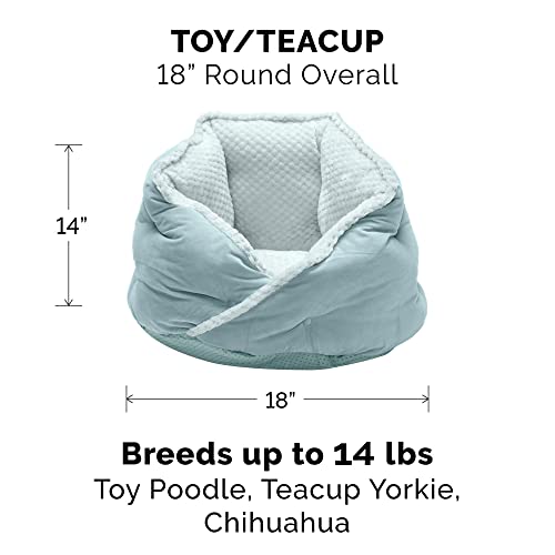 Image of Furhaven 18 inch Round Pet Bed for Indoor Cats & Small Dogs, 100% Washable, For Pets Up to 14 lbs - Minky Plush & Velvet Hug Bed - Aquamarine, 18-inch
