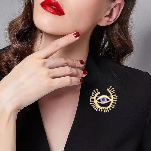 Image of Lucky Charms Women's Evil Eye Crystal Rhinestones Personalized Fashion Large Brooch - Lapel Cat Eye Stone Christmas Jewelry Gift