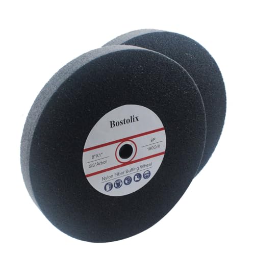Bostolix 2 Pcs 8 Inch 9P Hardness Nylon Fiber Buffing Wheels, 5/8'' Arbor Hole Fiber Buffing Sanding Wheels for Bench Grinder, Table Grinder