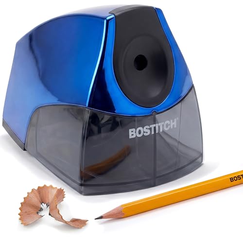 Image of Bostitch Office Electric Pencil Sharpener for Classroom & Desk Use, Heavy-Duty Stall-Free Motor, High-Capacity Shavings Tray, Metallic Blue