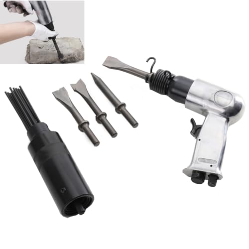 ECUTEE Juego de 4 martillos de aire comprimido, juego de cinceles y cepillo de agujas para piedra y metal, cincel de aire comprimido, pala para martillo de aire comprimido