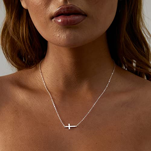 CAROVO Dainty Cross Pendant Necklaces for Women 14K Gold Plated Cute Faith Cross Necklace Sideways Cross Necklace Minimal Everyday Jewelry Gift4