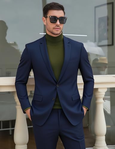 Image of Men's Turtleneck Casual Basic High Neck Long Sleeve T Shirts Half Neck Lightweight Pullover Sweater